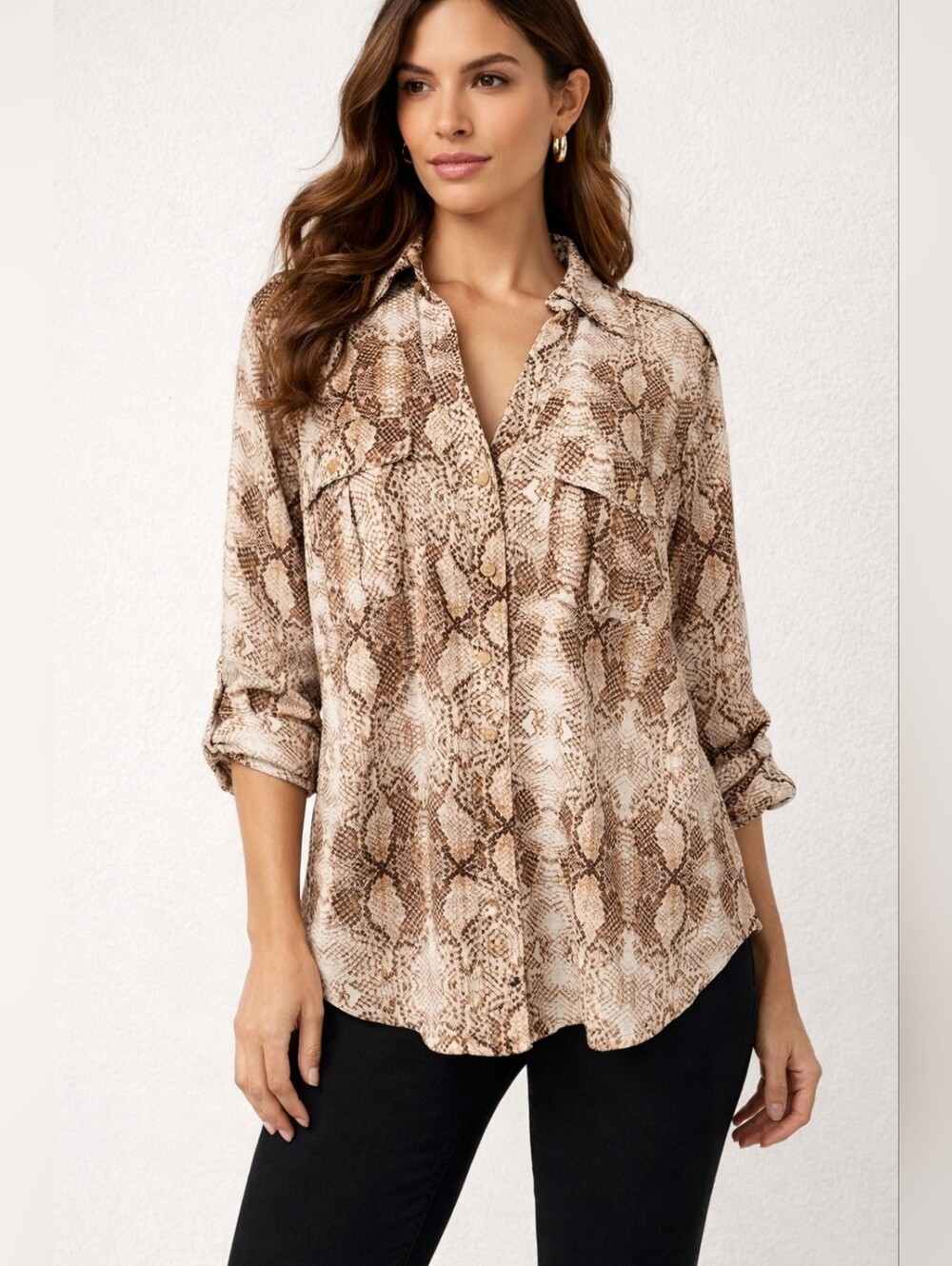NWT New York & Co Women's Business/Office Snakeskin Button Down Shirt XL